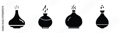 Black silhouette aroma diffuser set vector, essential oil diffuser, aromatherapy diffuser, home decor, spa 