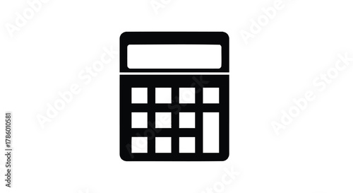 Simple black icon of a calculator with a blank display screen and a grid of buttons on a white background