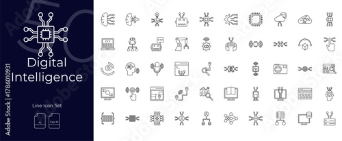 Digital Intelligence Line Editable Icons set. Vector illustration