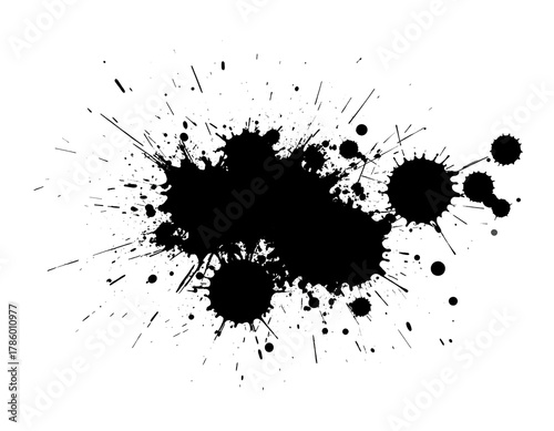 Schwarzer Farbsplash Grunge Fleck isoliert auf weißem Hintergrund – abstrakter Farbklecks, Freisteller, transparent