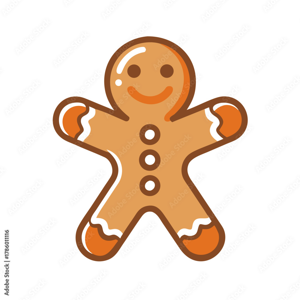 Obraz premium Gingerbread man cookie with smiling face and decorative icing detail in minimalist flat design