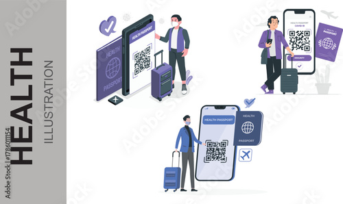 Digital Health Passport Illustration – QR Code Travel and Vaccination Verification Concept