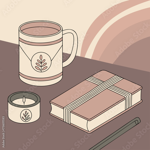 Relaxing selfcare scene with book and candle