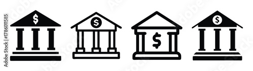 Bank building finance institution investment money currency wealth savings financial icon set