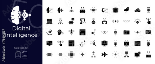 Digital Intelligence Solid Editable Icons set. Vector illustration