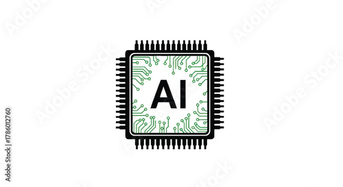 Stylized illustration of a computer chip with the letters ai prominently displayed on its surface and circuit board patterns