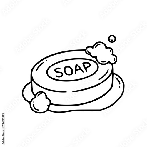 Soap bar with bubbles and dish illustration