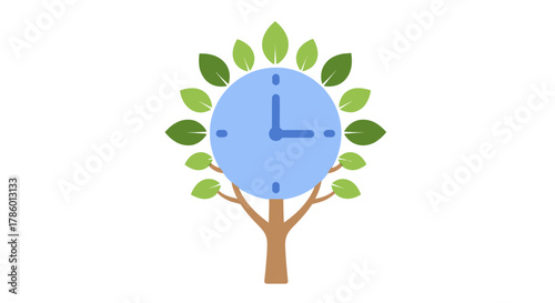 Clock Tree Symbolizing Time and Environmental Harmony.