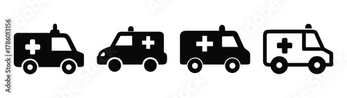 Ambulance emergency medical service vector icon set for healthcare and transportation needs design