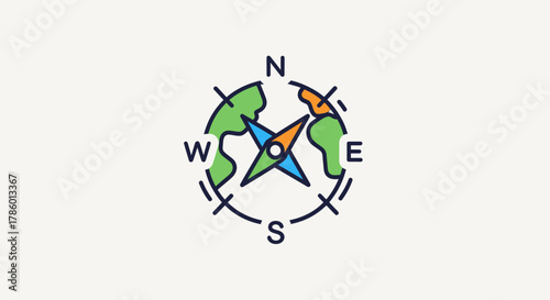 Compass Rose with Earth Elements - Navigation and Global Exploration.
