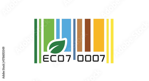 Eco friendly barcode with leaf symbol and numbers.