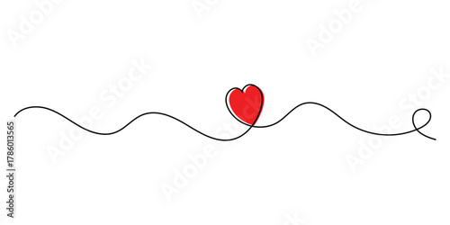 Vector doodle love continues line icon. Valentine day special heart drawing continues line icon on white background. Modern isolated hand-drawn love icon. EPS 10. 