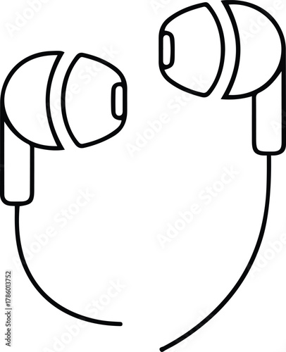 Wired Earbuds Outline Icon - Personal Audio and Music Listening Device