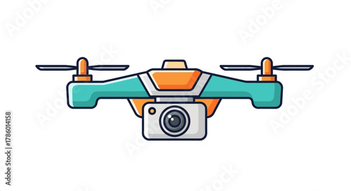Modern Drone with Camera Flying High in the Sky.