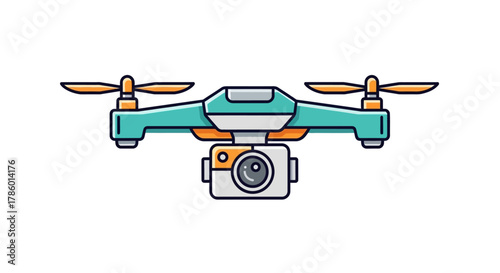 Modern Drone with Camera Flying Overhead.