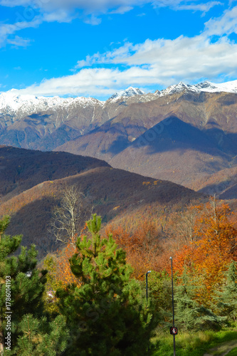 Krasnaya Polyana Mountains, Sochi, Krasnodar Territory. beautiful nature, mountain peaks. background for decoration.