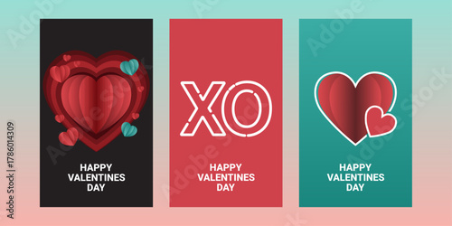 Happy valentines day greeting cards with hearts