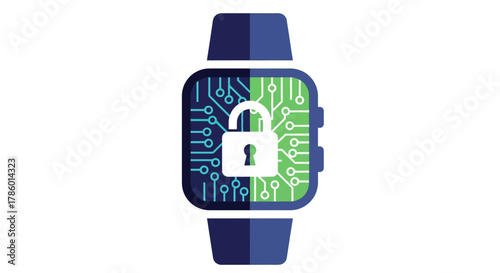 Smartwatch Digital Security Breach with Unlocked Padlock Icon.