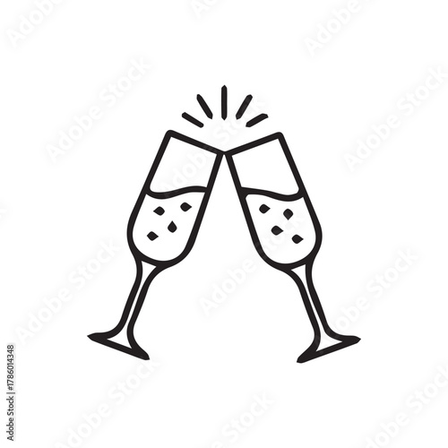 Two champagne flutes clinking together, celebrating a special occasion with bubbles.