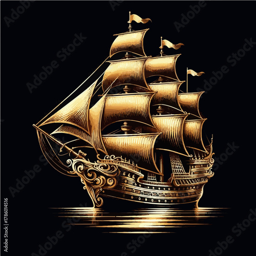 golden sailing ship