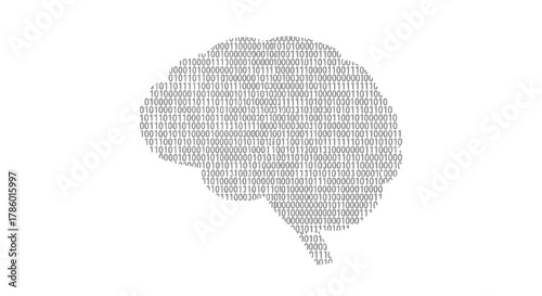 Digital brain silhouette formed by binary code representing artificial intelligence and data processing concepts