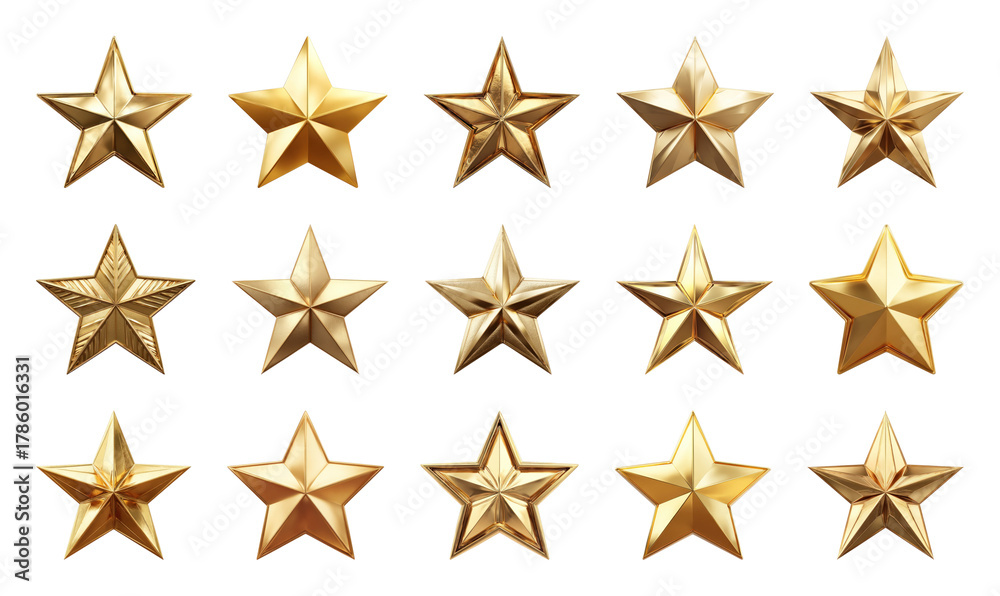 Obraz premium PNG Golden stars with various designs, element set on transparent background