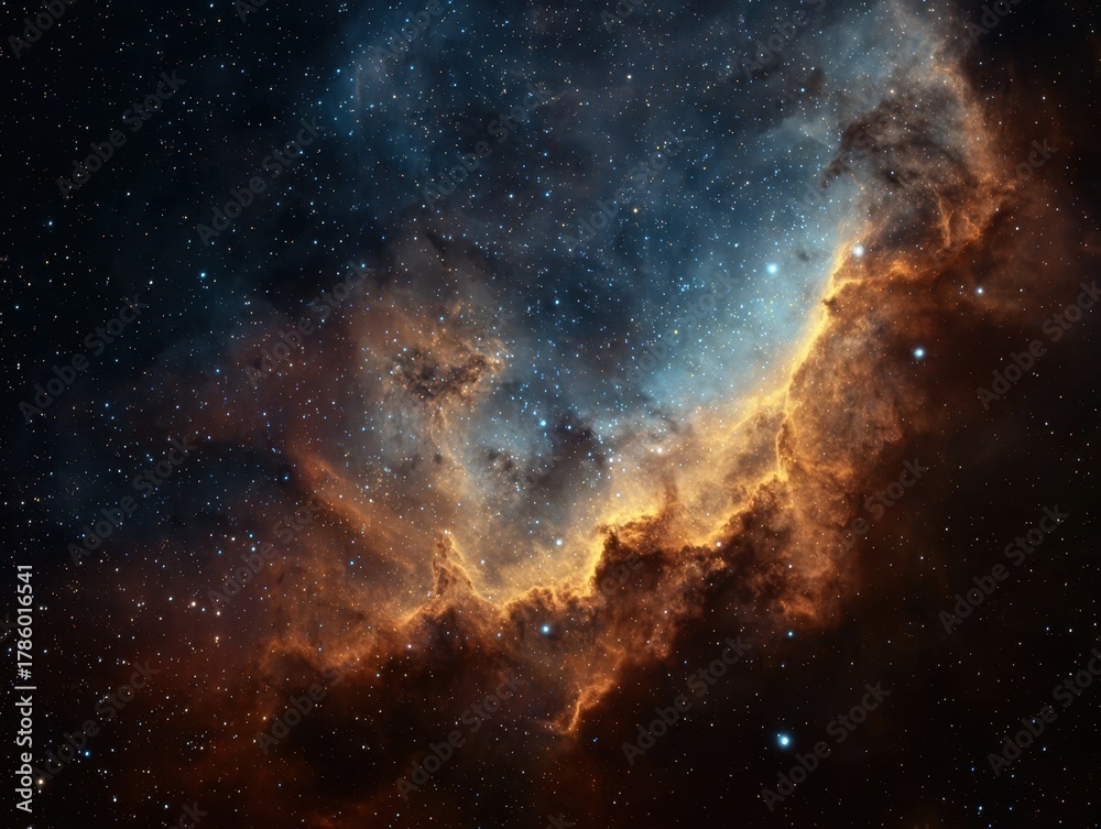 Fototapeta premium Cosmic Cloud Formation in Deep Space Interstellar Dust Gas Stars Dark Universe Vast Expanse Astronomical Beauty Stellar Nursery Nebula Glow