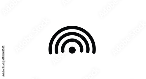 Simple black abstract rainbow shape with concentric arcs and a central dot on a white background