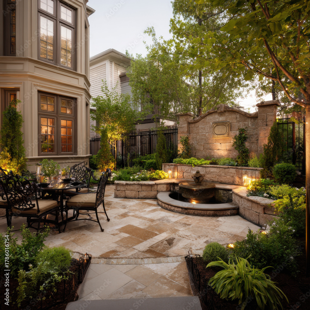 Obraz premium Villa Garden Landscape Design, Modern Residential Outdoor Planning with Greenery and Architecture