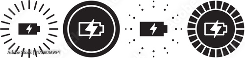 Wireless charger battery. Glowing symbols with lightning bolts. Electromagnetic charger icons. Wireless charging icon logo
