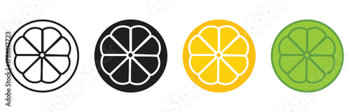 Citrus slice icon set. Lemon orange and grapefruit slice vector icons set isolated on white background. vector illustration.
