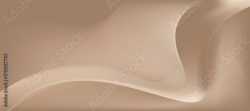 Luxury Brown Gradient Background with Golden Wavy Lines and Light Effect