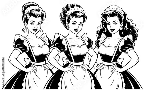 Three retro style maids posing confidently