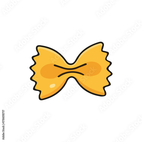 Isolated illustration of a single, cooked farfalle pasta bow tie shape, presented on white.