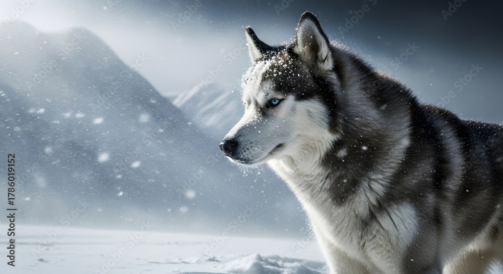 Fototapeta premium Husky in Snowstorm