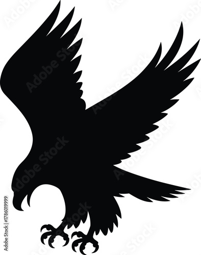 Majestic bald eagle flying with wings spread wide, powerful American bird of prey, wildlife photography, freedom and strength concept