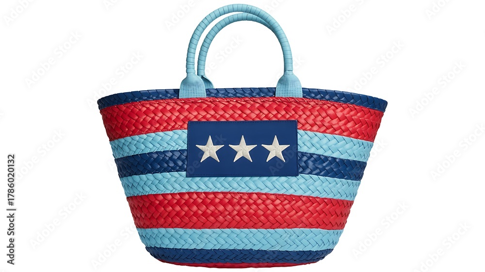 Fototapeta premium Red White and Blue Striped Woven Handbag with Stars