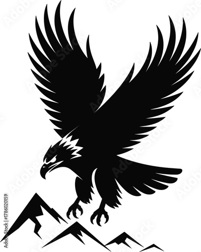 Majestic bald eagle flying with wings spread wide, powerful American bird of prey, wildlife photography, freedom and strength concept