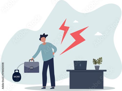 Office syndrome back pain, sitting and work too long causing back ache or inflammation of neck, shoulder and back muscles concept.life and employment of people.