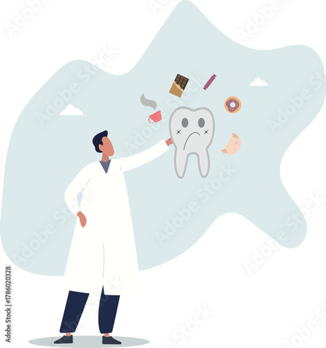Desserts around sick tooth vector illustration.dentist warns of health hazards.life and employment of people.