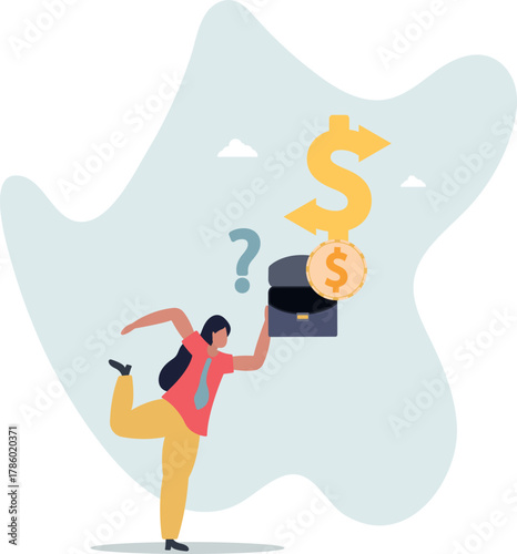 Money decision, investment choice or option to make profit, buy or rent, pay off debt or invest, select best earning asset.life and employment of people.