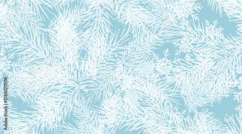 A delicate pattern of white, needle-like shapes and branches against a soft blue backdrop creates a wintery, ethereal feel perfect for a festive holiday season