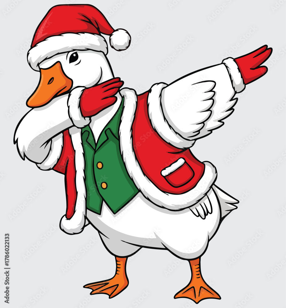 Naklejka premium Dabbing Santa Goose Funny Christmas Cartoon Vector Illustration Graphic