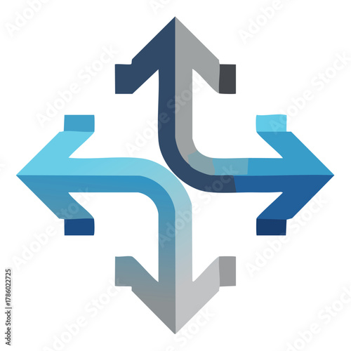 Four directional arrows pointing outwards representing various possibilities and choices.