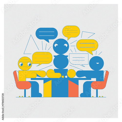 Business roundtable discussion illustration, flat design vector, modern corporate style	