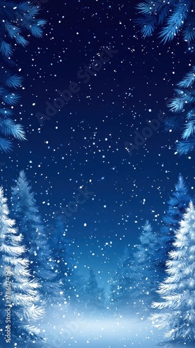 Serene winter landscape with starry night sky