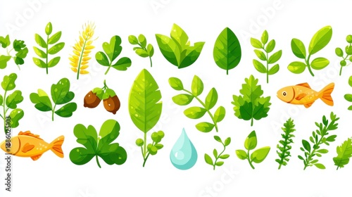 Colorful leaves and fish illustration