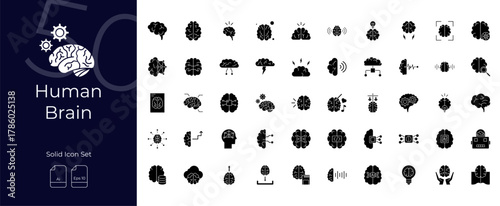 Human Brain Solid Editable Icons set. Vector illustration