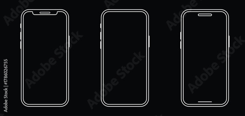 Modern Smartphone Line Icon Collection, Minimal Mobile Outline Symbols for Technology, Communication, App UI, and Web Interface Design Projects