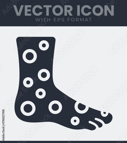 Stylized vector icon of a human foot with circular markings, representing a skin condition or disease like measles or eczema